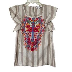 THML NWT Embroidered Striped Chambray Flutter Sleeve XS